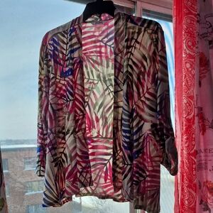 TanJay Pink and Blue Leaf Print Light Coverup (C58)